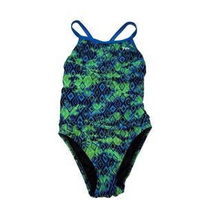 TYR Glacial DiamondFit swimsuit in blue and green - 30 (S)